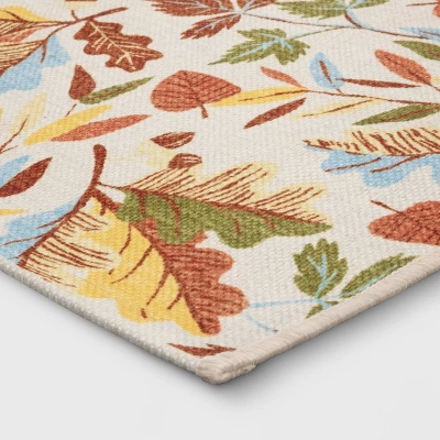 2'x3' Washable Leaf Harvest Scatter Woven Accent Rug Cream/Orange/Green - Room Essentials™ 4 2'x3' Washable Leaf Harvest Scatter Woven Accent Rug Cream/Orange/Green - Room Essentials™ - Image 2