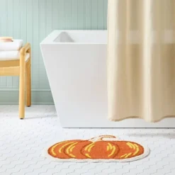 20"x23" Pumpkin Shaped Non-Slip Harvest Bath Rug Orange - Room Essentialsā¢