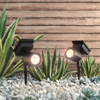 Short Solar LED Outdoor Spot Light Matte Black - Room Essentials™ 3 Short Solar LED Outdoor Spot Light Matte Black - Room Essentials™