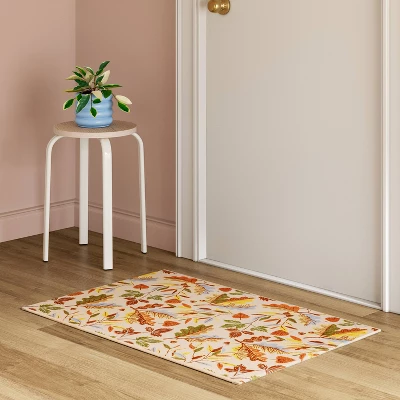 2'x3' Washable Leaf Harvest Scatter Woven Accent Rug Cream/Orange/Green - Room Essentials™ 3 2'x3' Washable Leaf Harvest Scatter Woven Accent Rug Cream/Orange/Green - Room Essentials™