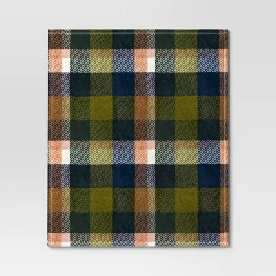 Printed Plaid Plush Throw Blanket Green Multi - Room Essentials™: Lightweight Knitted Fleece, 50x60, Machine Washable 4 Printed Plaid Plush Throw Blanket Green Multi - Room Essentials™: Lightweight Knitted Fleece, 50x60, Machine Washable - Image 2