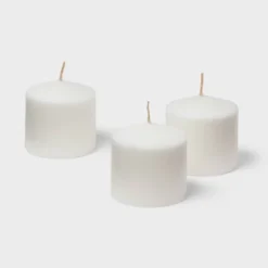 3" X 3" 3pk Unscented Pillar Candle Set White - Room Essentials™: Paraffin Wax, 30hr Burn Time -Room Essentials GUEST b72c4622 83d0 425e a498 f7edc9dfba8e