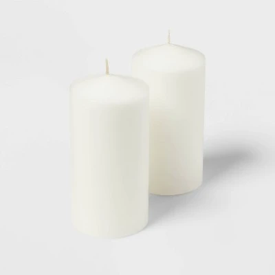 2pk 3" X 6" Unscented Pillar Candles White - Room Essentials™: Paraffin Wax, 65hr Burn Time, No Container 4 2pk 3" X 6" Unscented Pillar Candles White - Room Essentials™: Paraffin Wax, 65hr Burn Time, No Container - Image 2