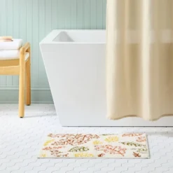 17"x24" Fall Leaves Non-Slip Harvest Bath Rug Cream - Room Essentialsā¢