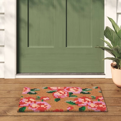 1'4"x2'4" Floral Coir Doormat Red/Pink - Room Essentials™ 3 1'4"x2'4" Floral Coir Doormat Red/Pink - Room Essentials™