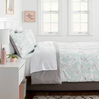 Floral Print Microfiber Reversible Comforter & Sheet Set Mint Green - Room Essentials™ 3 Floral Print Microfiber Reversible Comforter & Sheet Set Mint Green - Room Essentials™