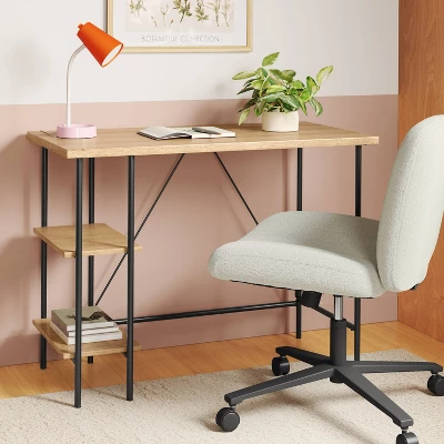 Wood And Metal Desk With Shelves Natural - Room Essentials™ 3 Wood And Metal Desk With Shelves Natural - Room Essentials™